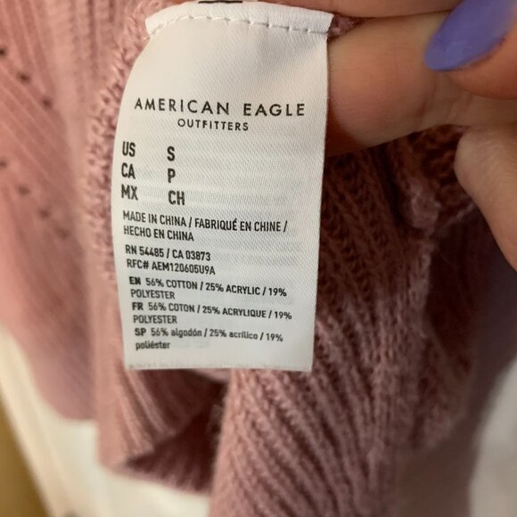 American Eagle Blush Pink Oversized Knit Hooded Sweater, Small - Picture 4 of 5